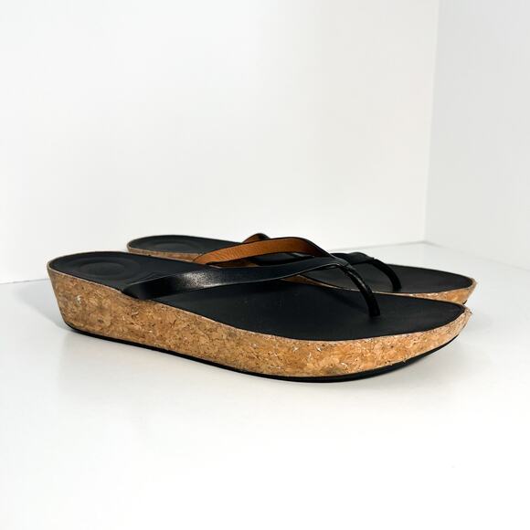 FitFlop Linny Thong Sandals Womens 11 Leather Wedge Beach Flip Flops Platform - Picture 1 of 9